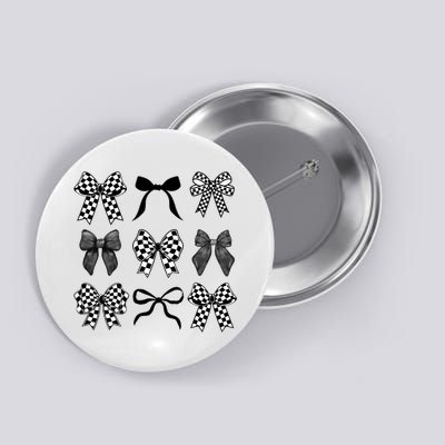 Coquette Bow Checkered Flag Race Car Racing Women Cute Button