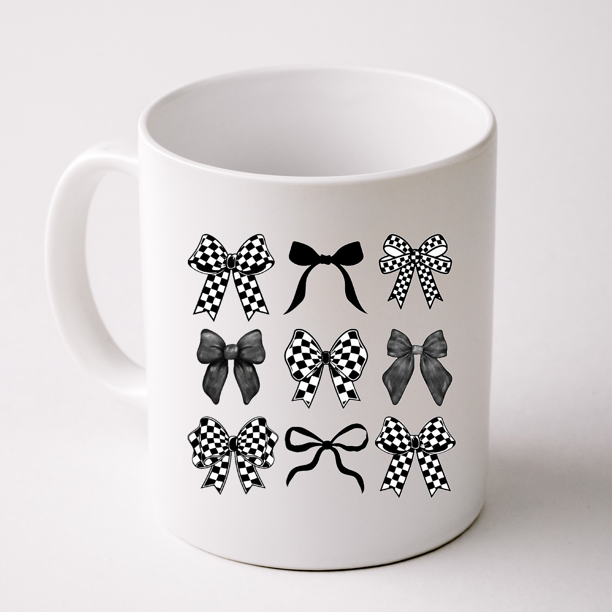 Coquette Bow Checkered Flag Race Car Racing Women Cute Mug