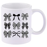 Coquette Bow Checkered Flag Race Car Racing Women Cute 11oz C Handle Ceramic Mug