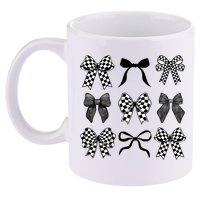 Coquette Bow Checkered Flag Race Car Racing Women Cute 11oz C Handle Ceramic Mug