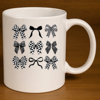 Coquette Bow Checkered Flag Race Car Racing Women Cute 11oz C Handle Ceramic Mug