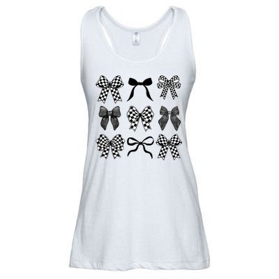 Coquette Bow Checkered Flag Race Car Racing Women Cute Ladies Essential Flowy Tank