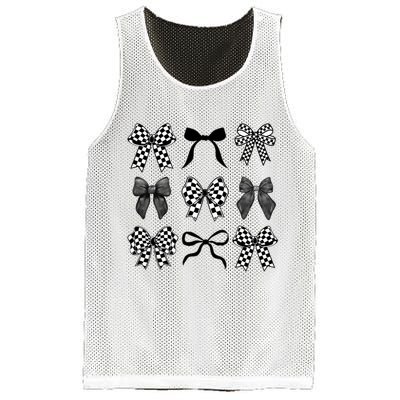 Coquette Bow Checkered Flag Race Car Racing Women Cute Mesh Reversible Basketball Jersey Tank