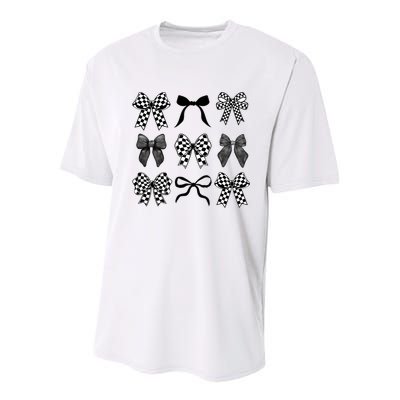 Coquette Bow Checkered Flag Race Car Racing Women Cute Youth Performance Sprint T-Shirt