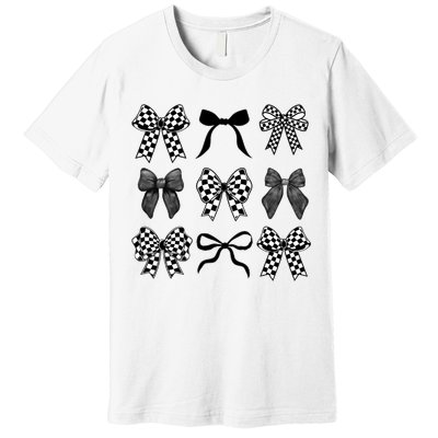 Coquette Bow Checkered Flag Race Car Racing Women Cute Premium T-Shirt