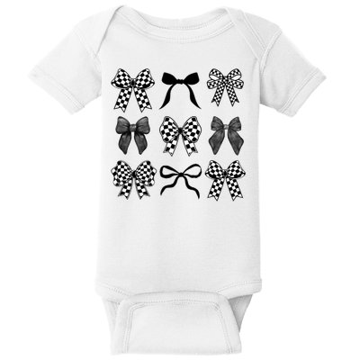 Coquette Bow Checkered Flag Race Car Racing Women Cute Baby Bodysuit