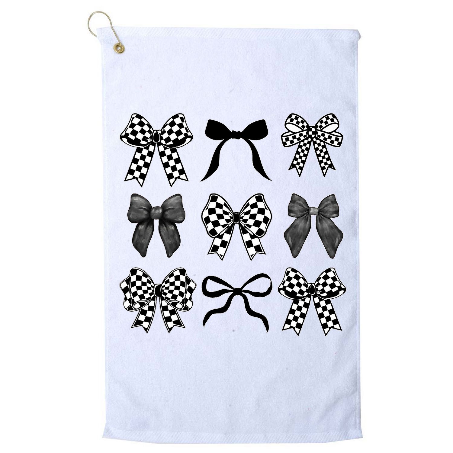 Coquette Bow Checkered Flag Race Car Racing Women Cute Golf Towel