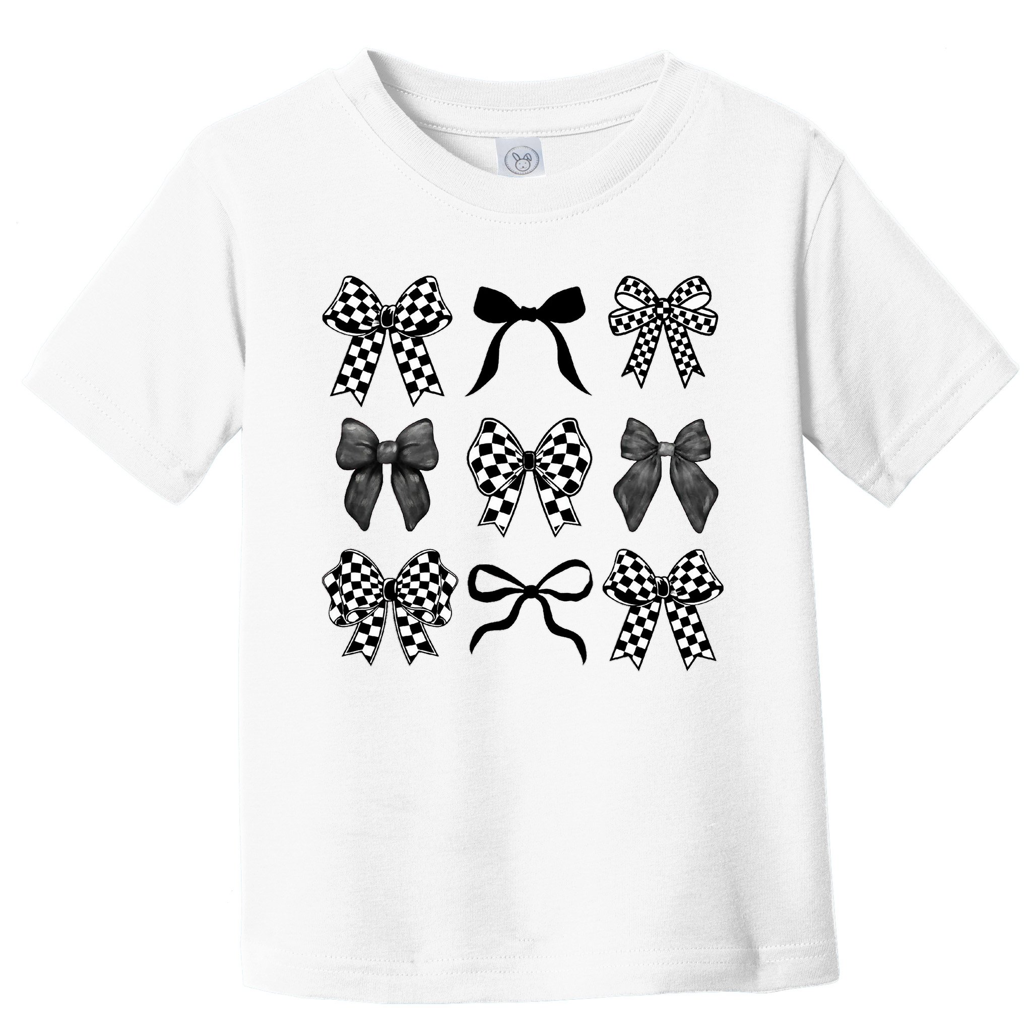 Coquette Bow Checkered Flag Race Car Racing Women Cute Toddler T-Shirt