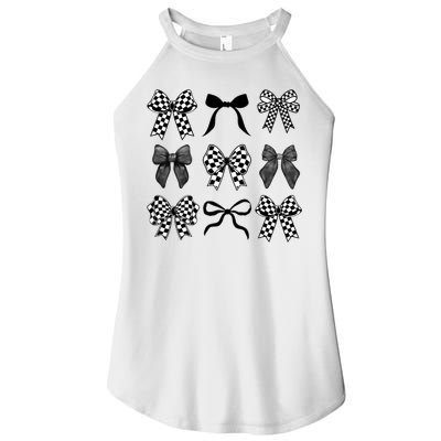 Coquette Bow Checkered Flag Race Car Racing Women Cute Women's Perfect Tri Rocker Tank