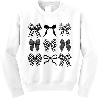 Coquette Bow Checkered Flag Race Car Racing Women Cute Kids Sweatshirt
