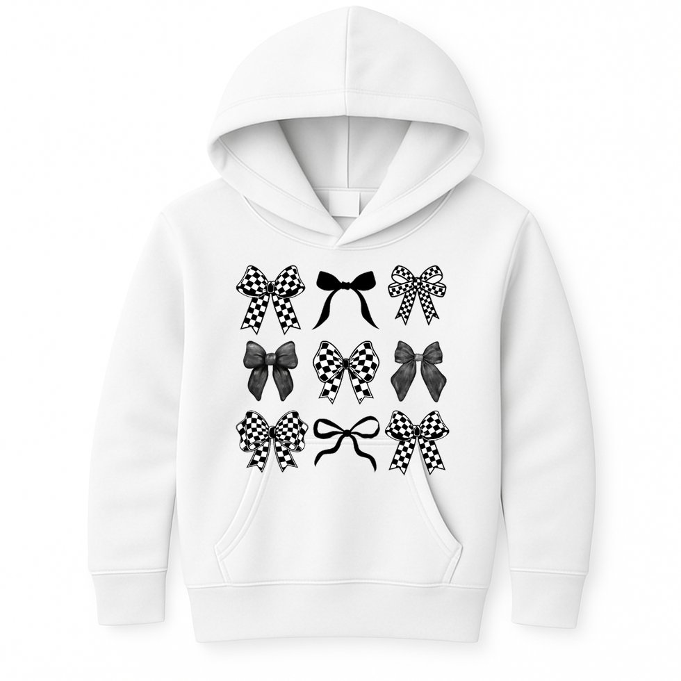 Coquette Bow Checkered Flag Race Car Racing Women Cute Kids Hoodie