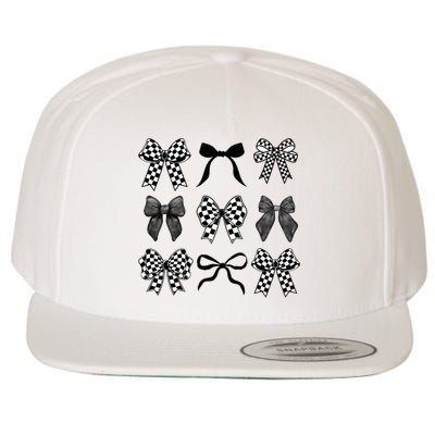 Coquette Bow Checkered Flag Race Car Racing Women Cute Wool Snapback Cap