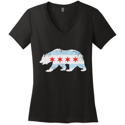 California Bear Chicago Flag Transplant Family Home Women's V-Neck T-Shirt
