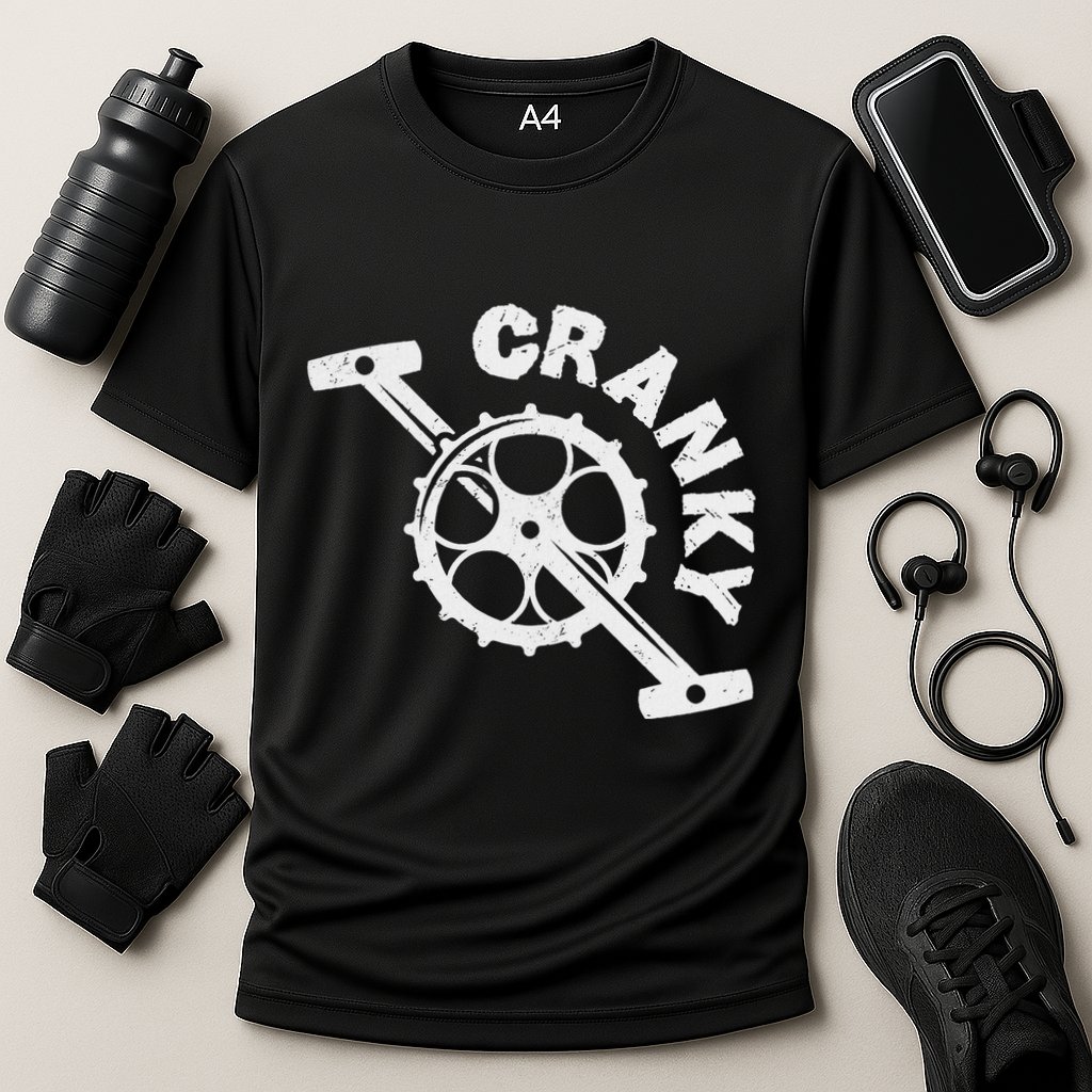 Cranky Bicycle Crank Cool Bike Rider Builder Cooling Performance Crew T-Shirt