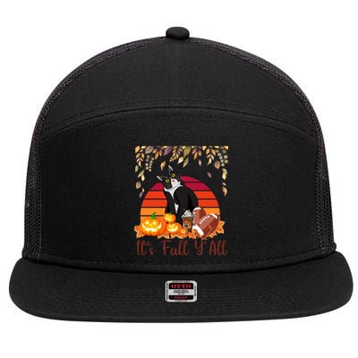 Cute Black Cat Lovers Thanksgiving Halloween ItS Fall YAll Great Gift 7 Panel Mesh Trucker Snapback Hat