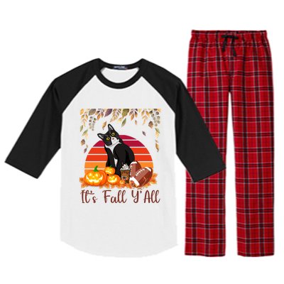 Cute Black Cat Lovers Thanksgiving Halloween ItS Fall YAll Great Gift Raglan Sleeve Pajama Set