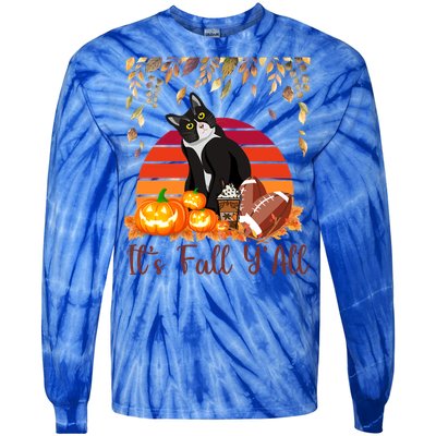 Cute Black Cat Lovers Thanksgiving Halloween ItS Fall YAll Great Gift Tie-Dye Long Sleeve Shirt