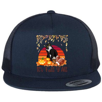 Cute Black Cat Lovers Thanksgiving Halloween ItS Fall YAll Great Gift Flat Bill Trucker Hat