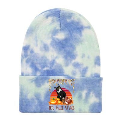 Cute Black Cat Lovers Thanksgiving Halloween ItS Fall YAll Great Gift Tie Dye 12in Knit Beanie