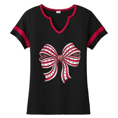 Coquette Bow Christmas Tree Cake Christmas Vibes Women Ladies Halftime Notch Neck Tee