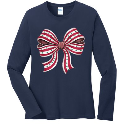 Coquette Bow Christmas Tree Cake Christmas Vibes Women Ladies Long Sleeve Shirt