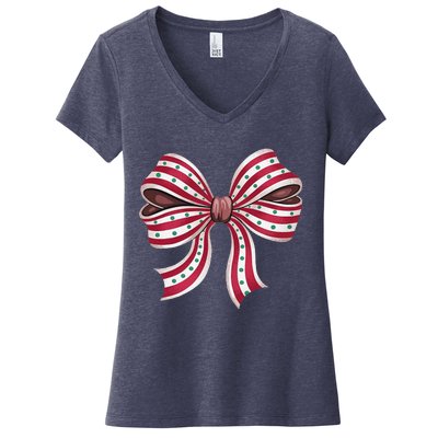 Coquette Bow Christmas Tree Cake Christmas Vibes Women Women's V-Neck T-Shirt