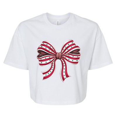 Coquette Bow Christmas Tree Cake Christmas Vibes Women Bella+Canvas Jersey Crop Tee