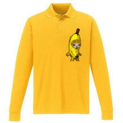 Cute Banana Cat Happy Bananacat Meme Kitty Performance Long Sleeve Polo