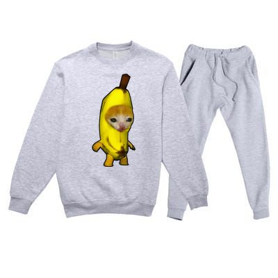 Cute Banana Cat Happy Bananacat Meme Kitty Premium Crewneck Sweatsuit Set