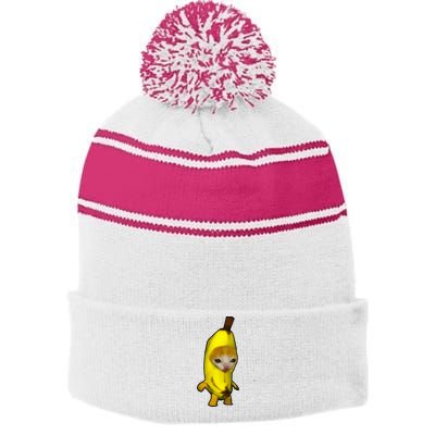 Cute Banana Cat Happy Bananacat Meme Kitty Stripe Pom Pom Beanie