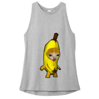 Cute Banana Cat Happy Bananacat Meme Kitty Ladies PosiCharge Tri-Blend Wicking Tank