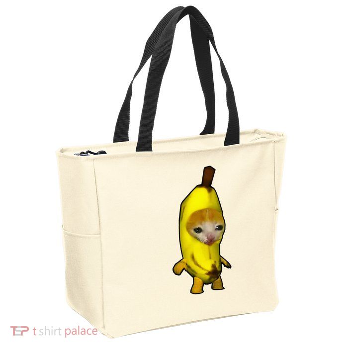 Cute Banana Cat Happy Bananacat Meme Kitty Zip Tote Bag