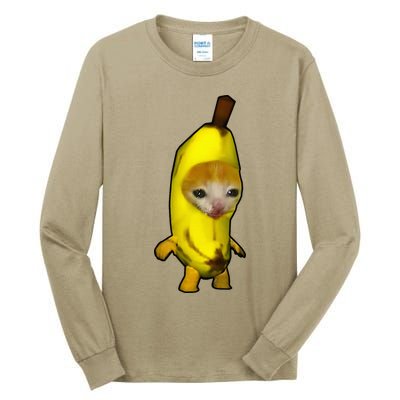 Cute Banana Cat Happy Bananacat Meme Kitty Tall Long Sleeve T-Shirt