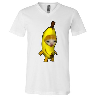 Cute Banana Cat Happy Bananacat Meme Kitty V-Neck T-Shirt