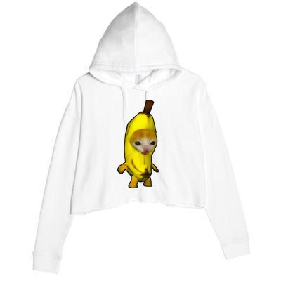 Cute Banana Cat Happy Bananacat Meme Kitty Crop Fleece Hoodie