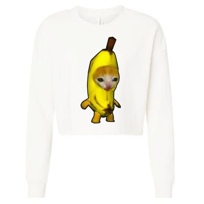 Cute Banana Cat Happy Bananacat Meme Kitty Cropped Pullover Crew