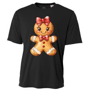 Coquette Bow Christmas Girly Gingerbread Cookie Baking Cooling Performance Crew T-Shirt