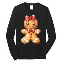 Coquette Bow Christmas Girly Gingerbread Cookie Baking Long Sleeve Shirt