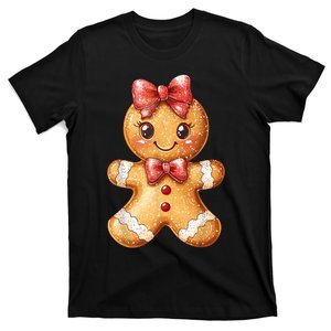 Coquette Bow Christmas Girly Gingerbread Cookie Baking T-Shirt