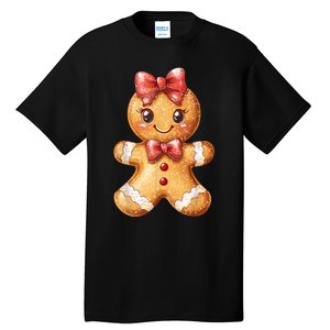 Coquette Bow Christmas Girly Gingerbread Cookie Baking Tall T-Shirt