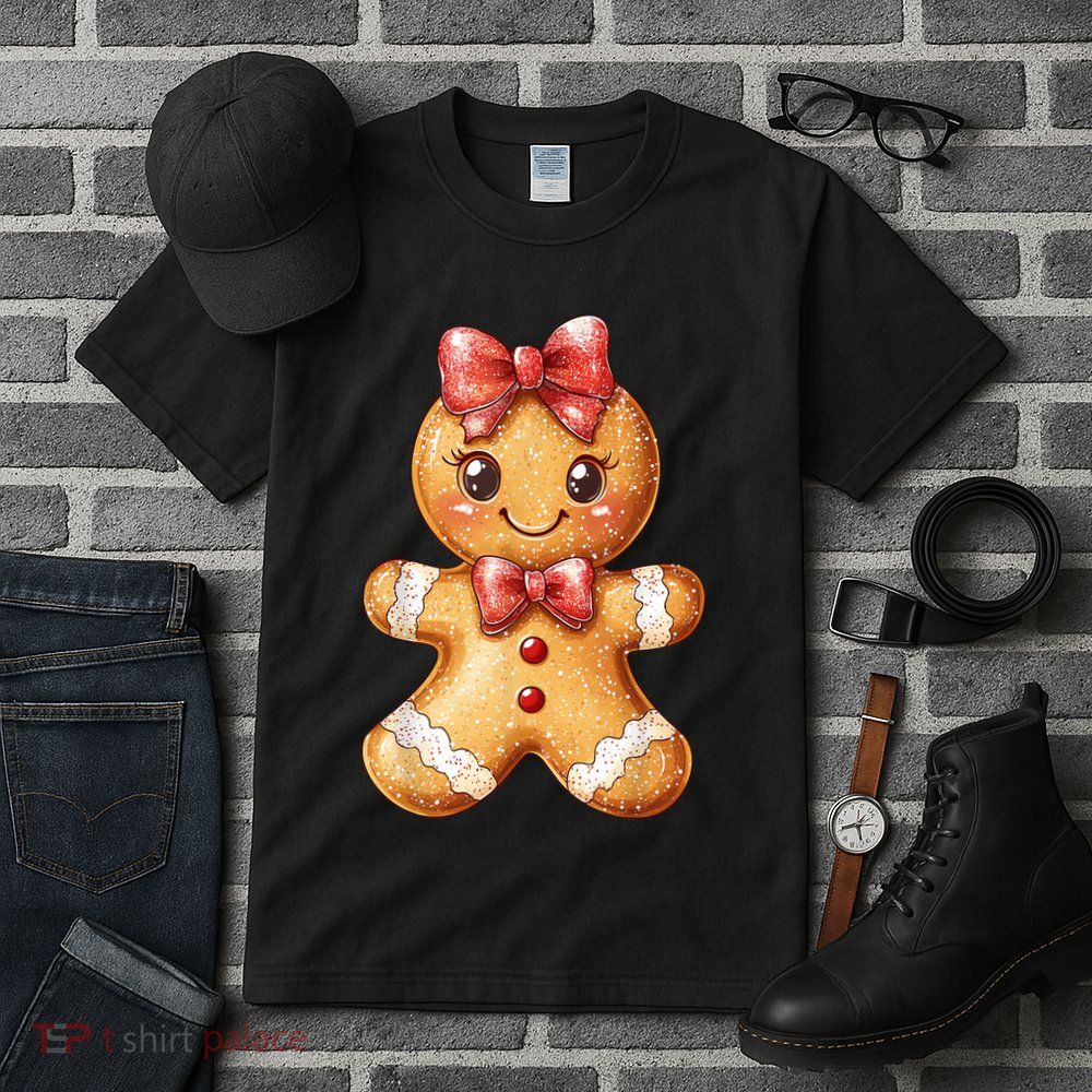 Coquette Bow Christmas Girly Gingerbread Cookie Baking Tall T-Shirt