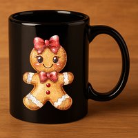 Coquette Bow Christmas Girly Gingerbread Cookie Baking 11oz C Handle Ceramic Mug