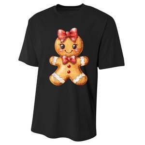 Coquette Bow Christmas Girly Gingerbread Cookie Baking Performance Sprint T-Shirt