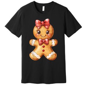 Coquette Bow Christmas Girly Gingerbread Cookie Baking Premium T-Shirt