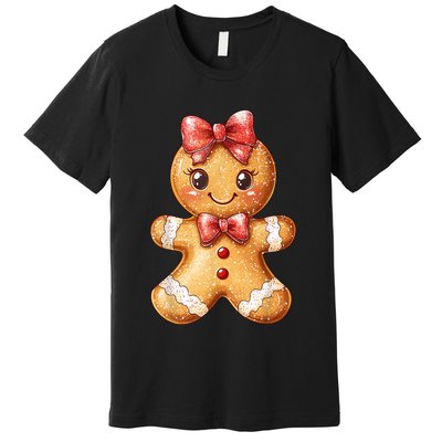 Coquette Bow Christmas Girly Gingerbread Cookie Baking Premium T-Shirt