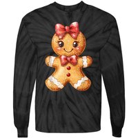 Coquette Bow Christmas Girly Gingerbread Cookie Baking Tie-Dye Long Sleeve Shirt