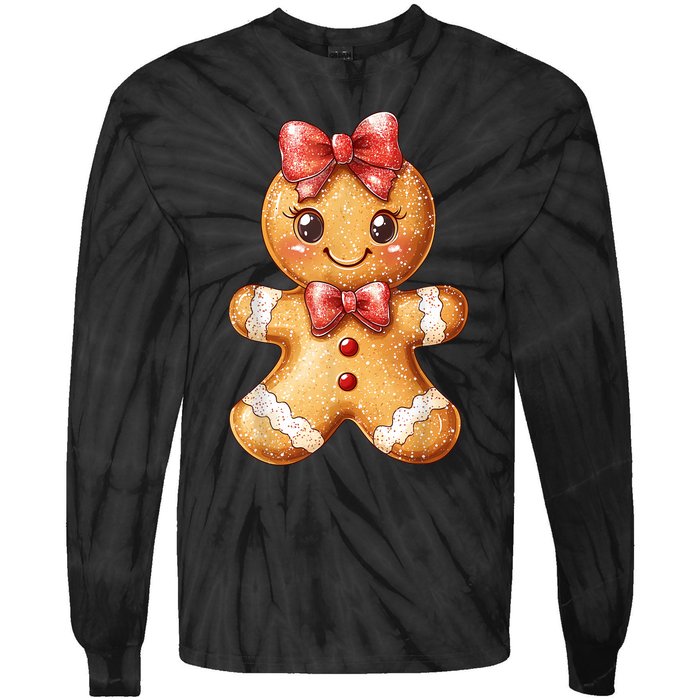 Coquette Bow Christmas Girly Gingerbread Cookie Baking Tie-Dye Long Sleeve Shirt