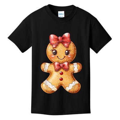Coquette Bow Christmas Girly Gingerbread Cookie Baking Kids T-Shirt