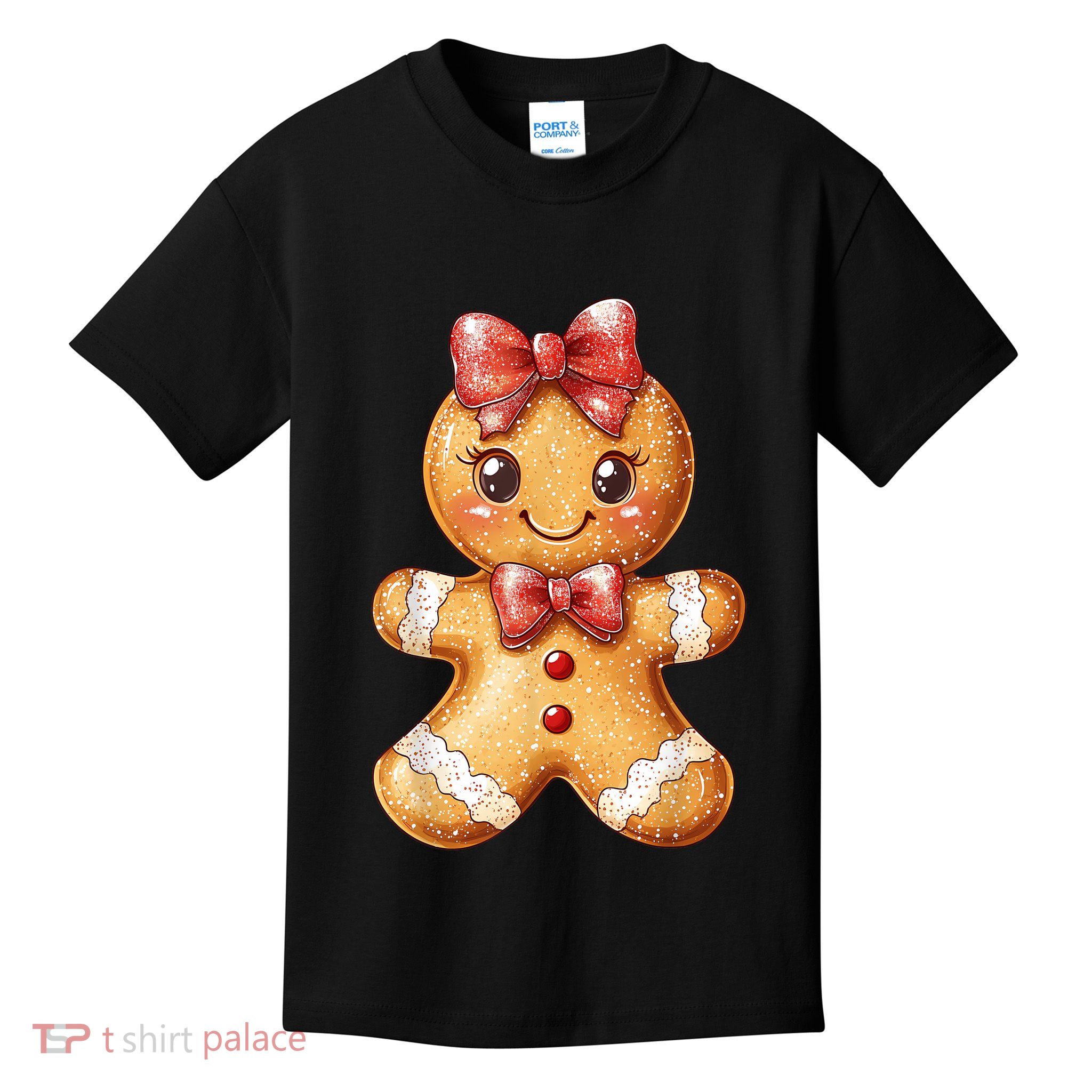 Coquette Bow Christmas Girly Gingerbread Cookie Baking Kids T-Shirt