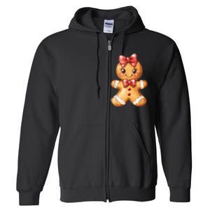 Coquette Bow Christmas Girly Gingerbread Cookie Baking Full Zip Hoodie